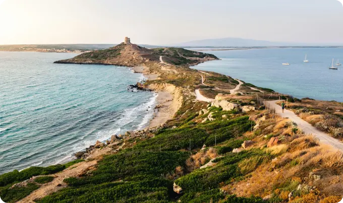 Land surrounded by the sea on left and right